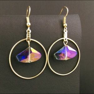 *Last Pair* Iridescent Bead Goldtone Hook Earrings